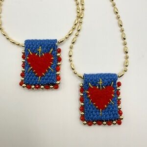 Sacred heart embroidered pendant necklace